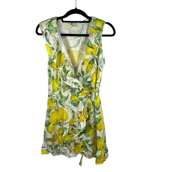 dea postiano italy linen lemon floral print‎ wrap dress women’s Size Small - Picture 1 of 9
